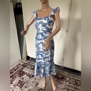 Blue and White Ruffle Hem Dress